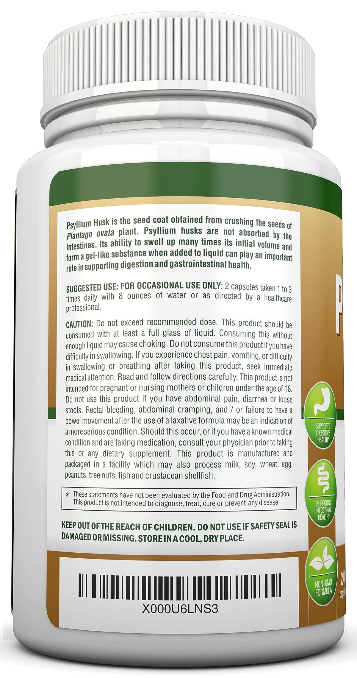 NutriONN Psyllium Husk Capsules 1450mg sur fond blanc