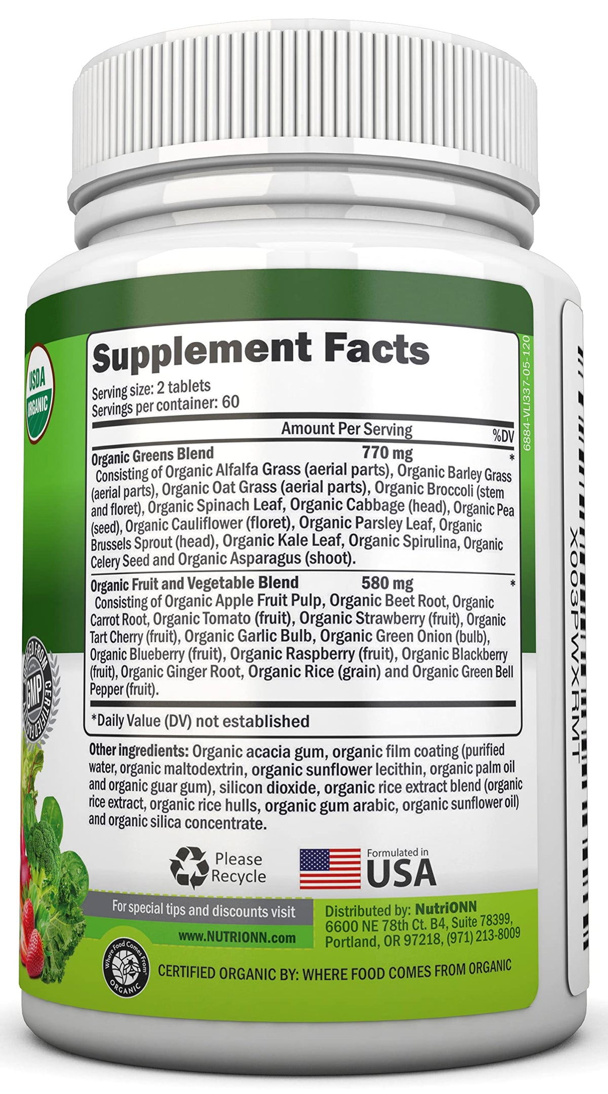 NutriONN Super Greens Bio capsules avec étiquette