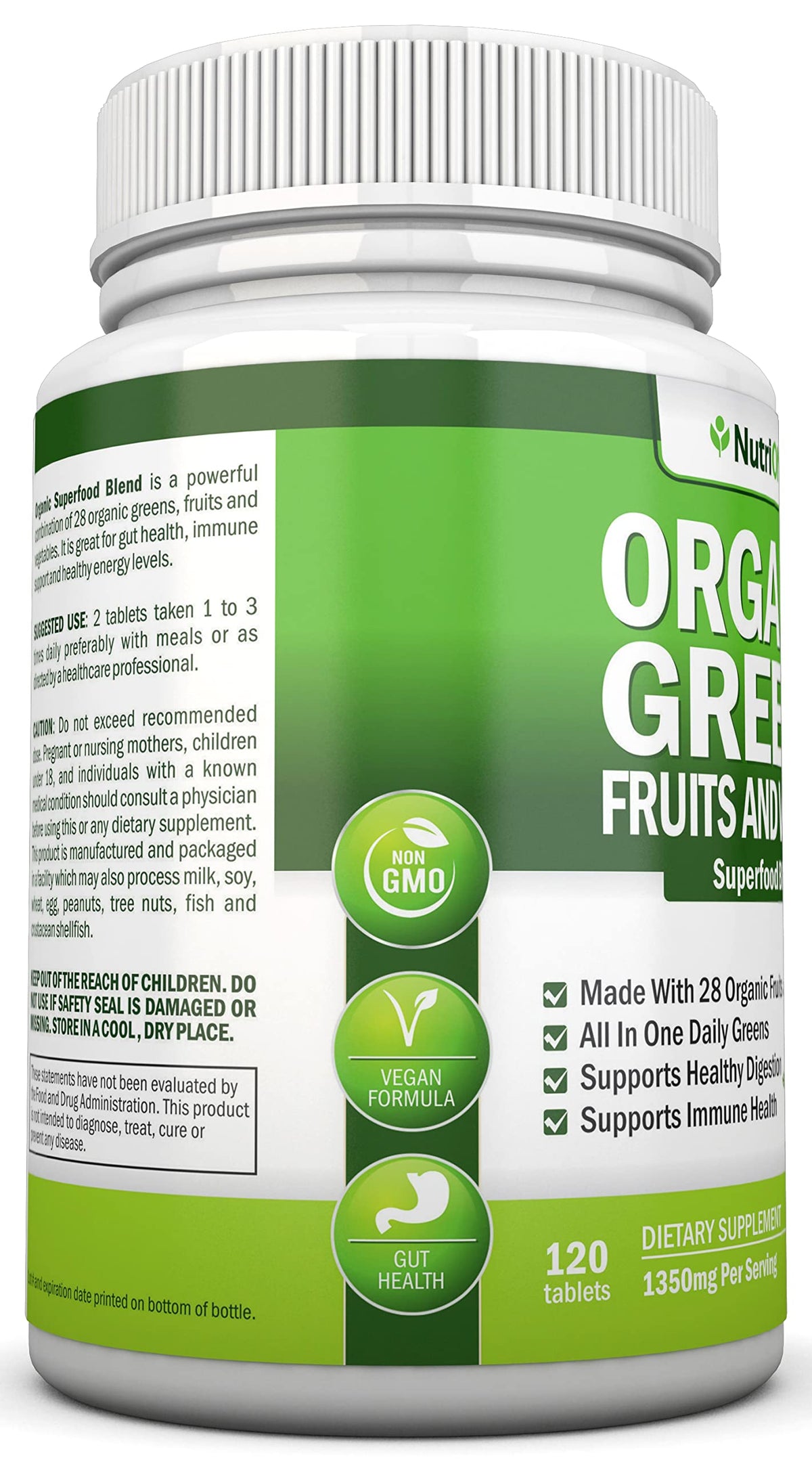 NutriONN Super Greens Bio capsules ouvertes montrant la taille