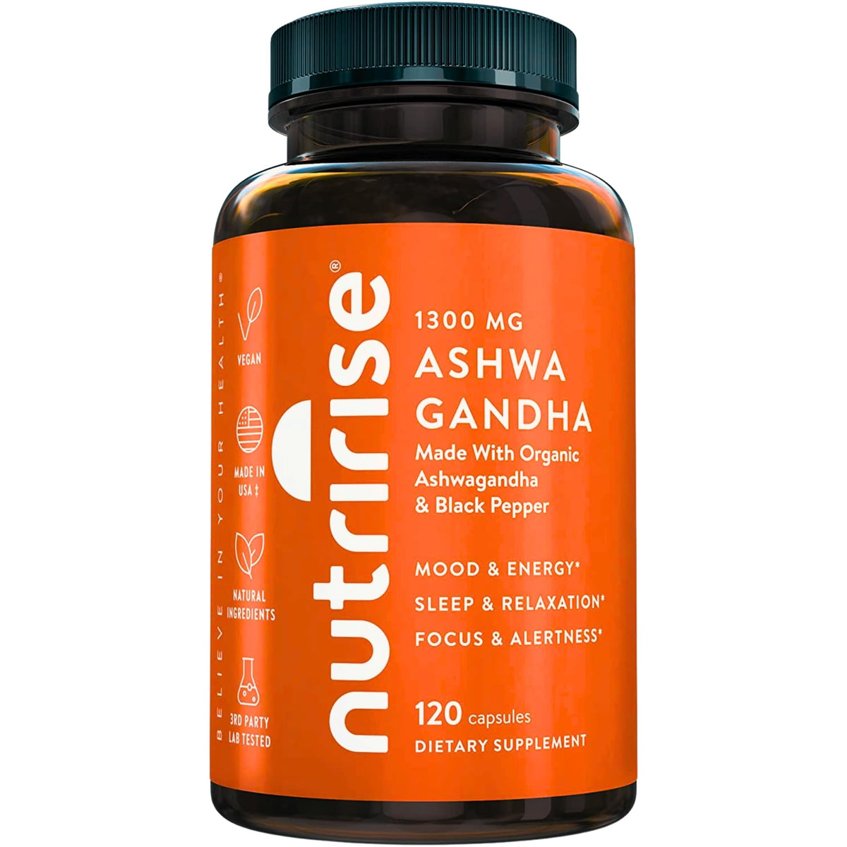 NutriRise Ashwagandha Bio 1300mg capsules front view
