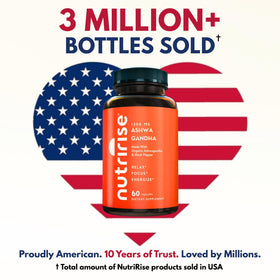 NutriRise Ashwagandha Bio 1300mg Capsules sur une table