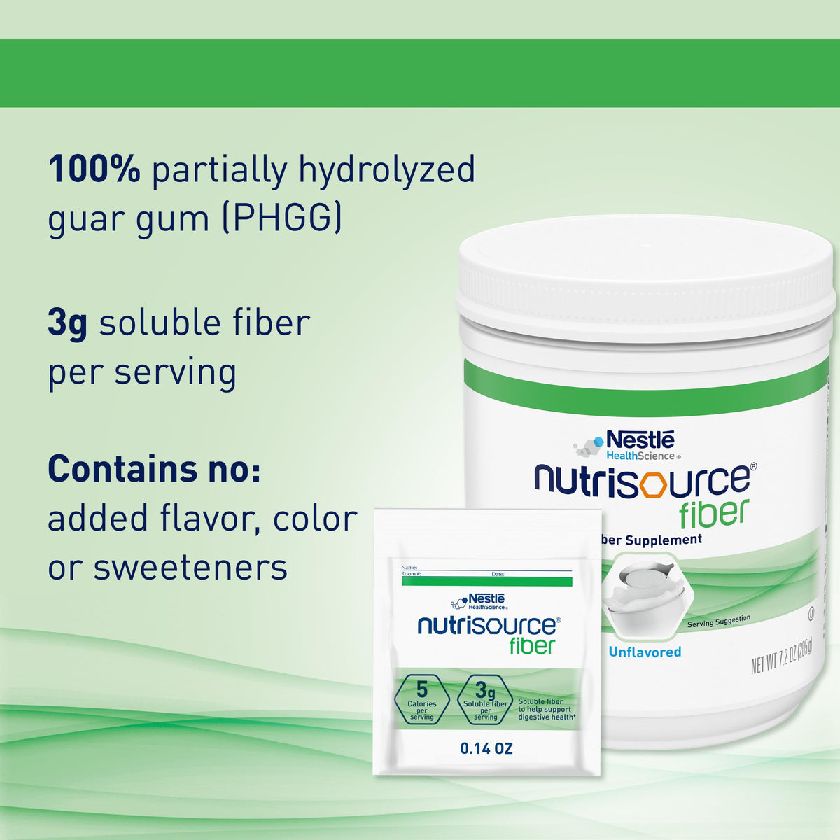 Nutrisource Poudre de Fibre 3g, boîte ouverte avec portions