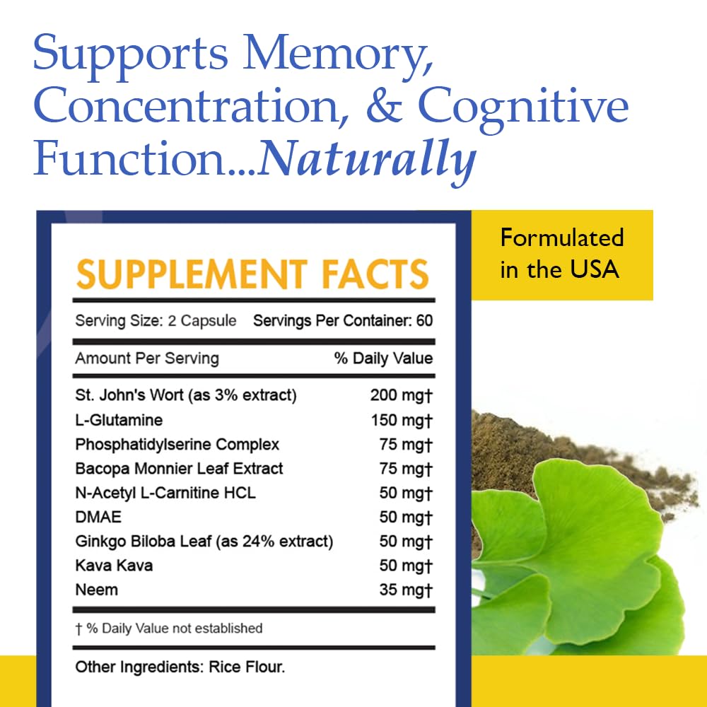 Nutrition Essentials Complément Cérébral, capsules sur fond blanc