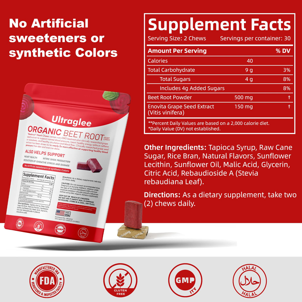 Nutrition facts of Ultraglee Beetsroot Heart Chews