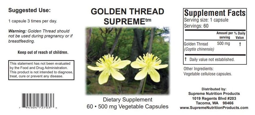 Nutrition Golden Thread 60 capsules, emballage et informations