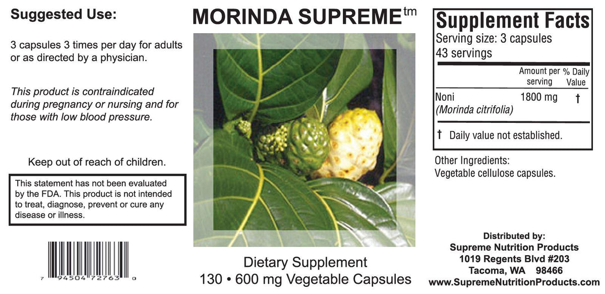 Nutrition Morinda Noni capsules 130 pièces emballage