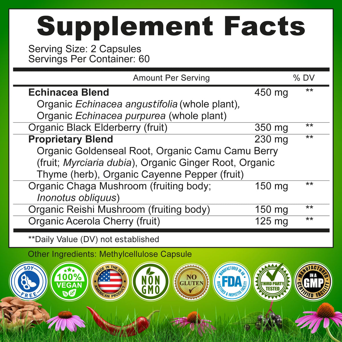 Nutrition Restore Capsules d'Echinacée Bio sur une table en bois