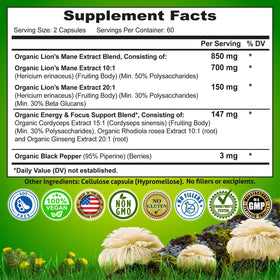 Nutrition Restore capsules de champignon Lion's Mane 700mg en milieu naturel