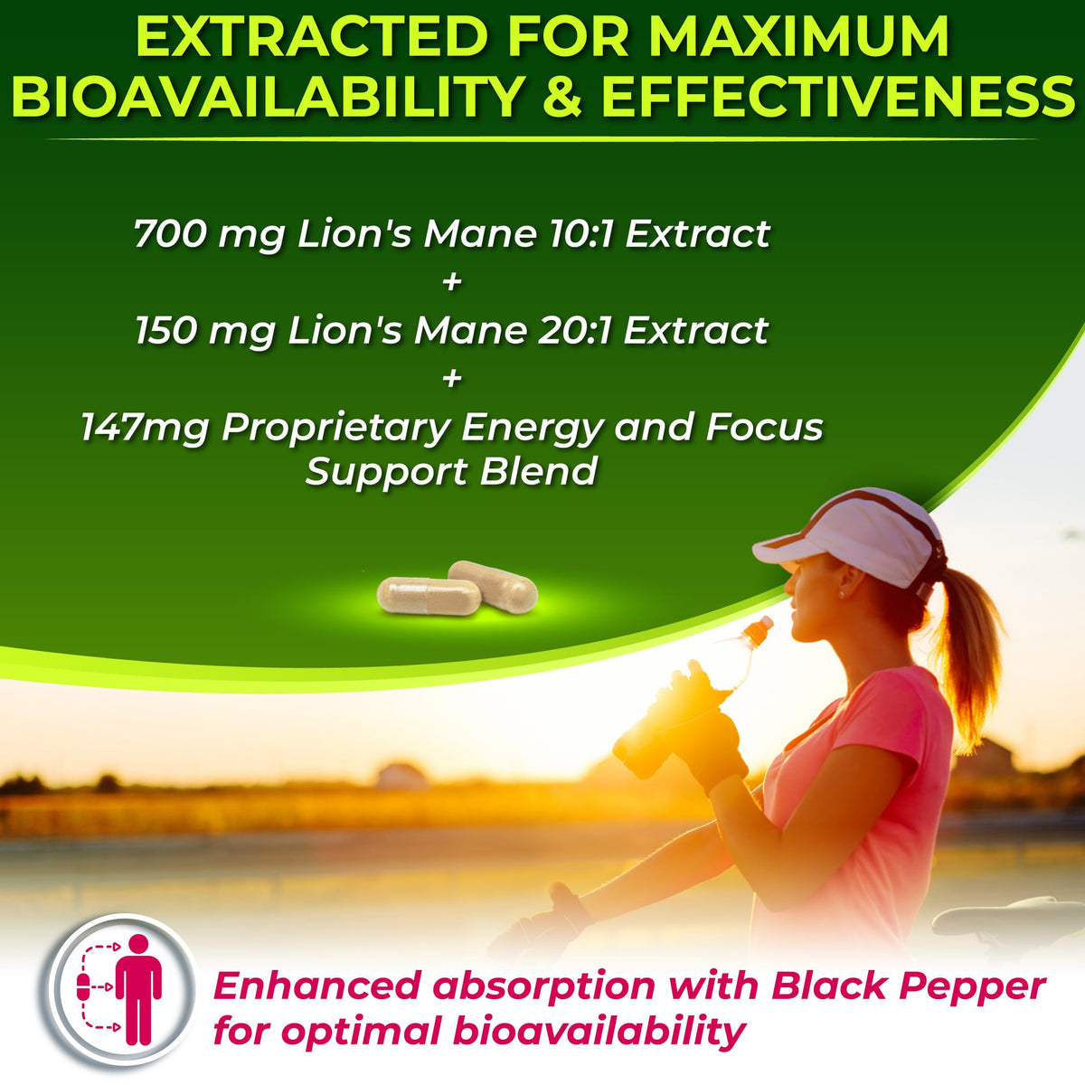 Nutrition Restore capsules de champignon Lion's Mane 700mg ouvertes