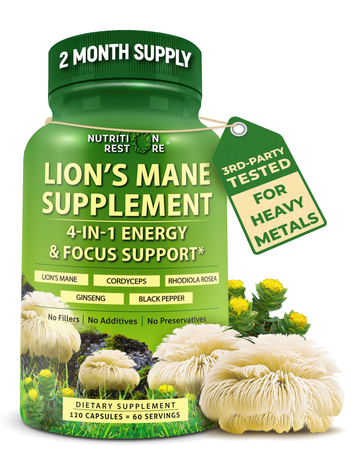 Nutrition Restore capsules de champignon Lion's Mane 700mg vue de face