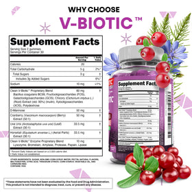 Nutritional information of Clean Nutraceuticals Vbiotic Gummies Cranberry