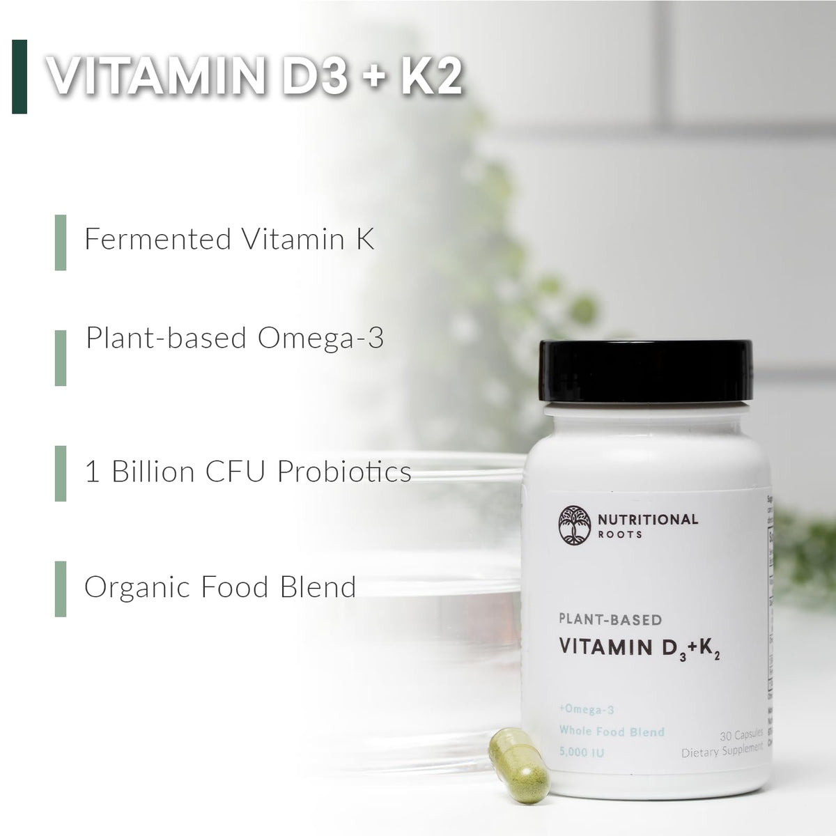 Nutritional Roots D3 K2 MK7 5000 UI 60 capsules emballage