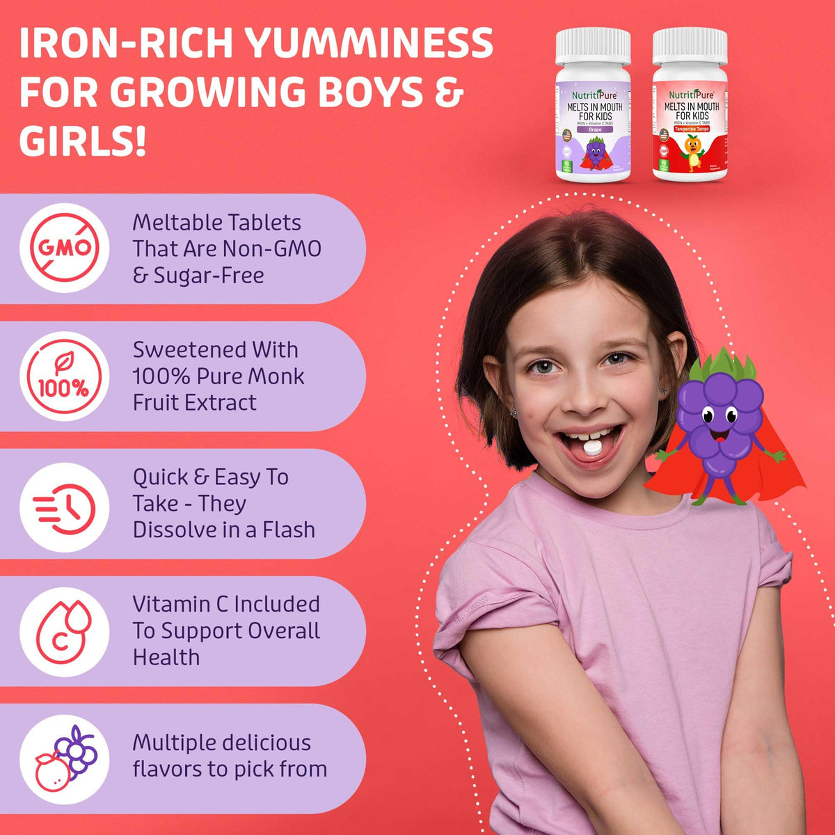 NutritiPure Fer 9mg arôme raisin comprimés arrière