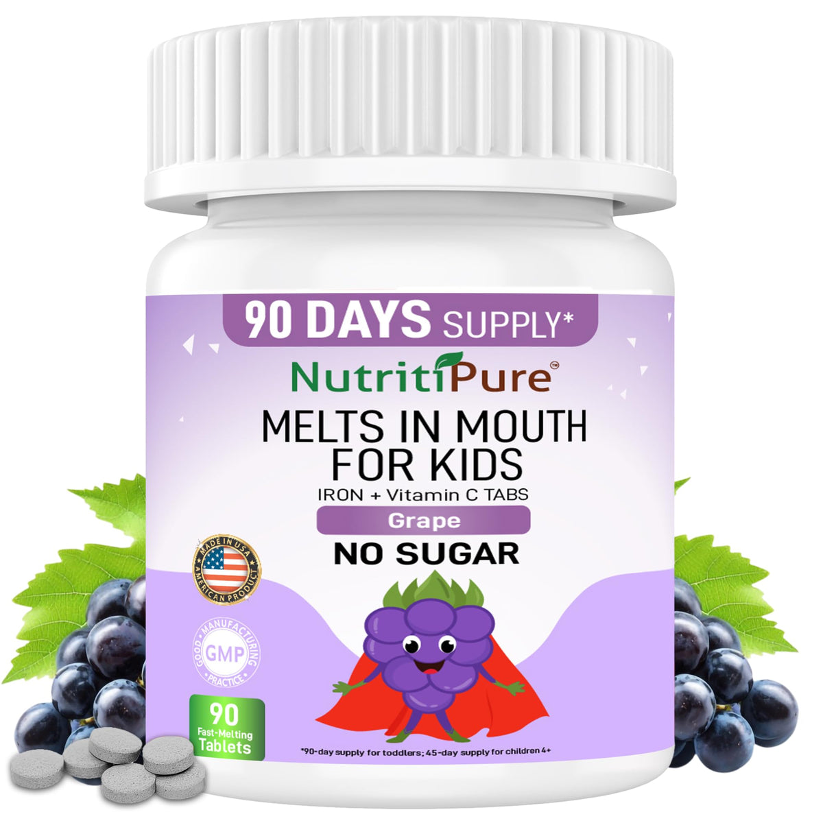 NutritiPure Fer 9mg arôme raisin comprimés avant
