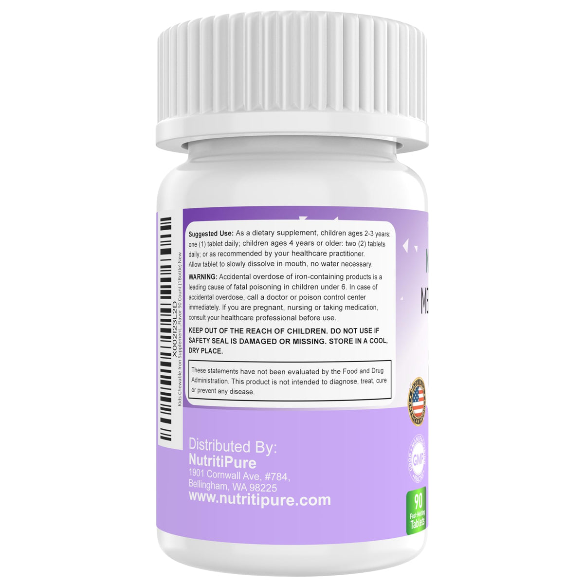 NutritiPure Fer 9mg arôme raisin comprimés dans une main
