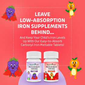 NutritiPure Fer 9mg arôme raisin comprimés sur une table