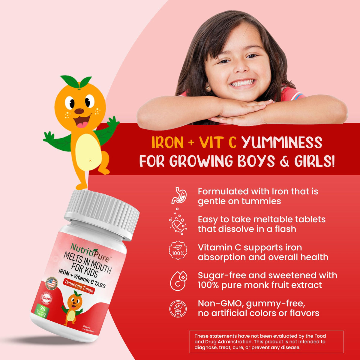 NutritiPure Fer 9mg comprimés orange sur une table
