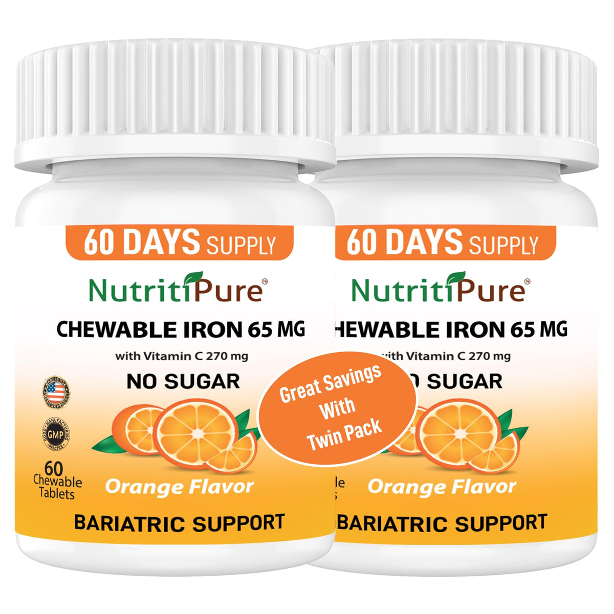 NutritiPure Fer Chéwable 65 mg avec Vitamine C, présentation du produit