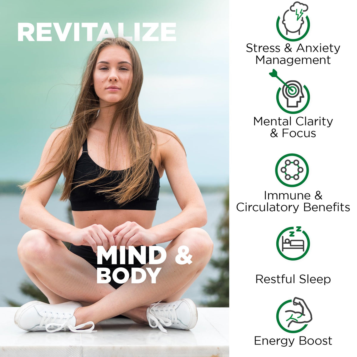 Nutrivein Ashwagandha Racine 1600 mg capsules avec une main tenant une capsule