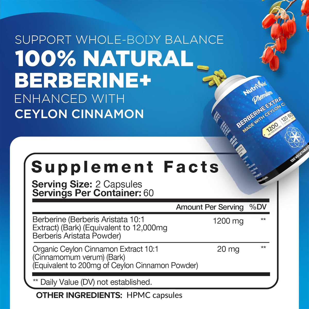 Nutrivein Berbérine 1200 mg 120 capsules avec étiquette