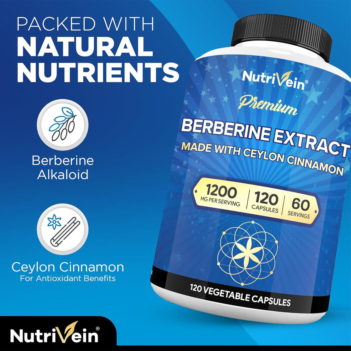Nutrivein Berbérine 1200 mg 120 capsules sur fond blanc