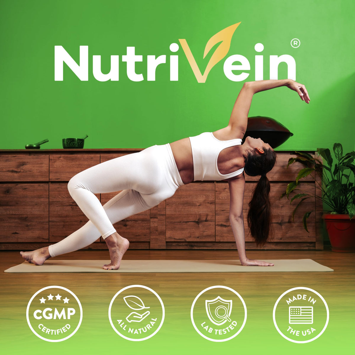 Nutrivein DIM 400 mg capsules avec des ingrédients naturels en arrière-plan