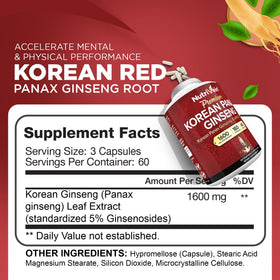Nutrivein Ginseng Rouge Coréen 180 capsules packaging