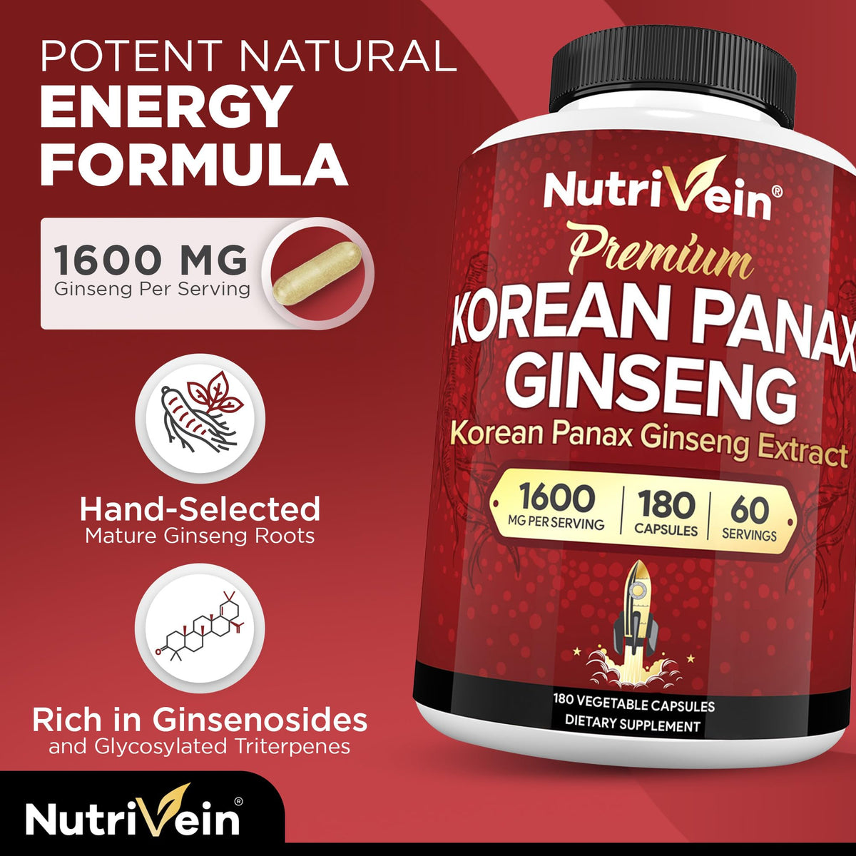 Nutrivein Ginseng Rouge Coréen product shot with green leaves