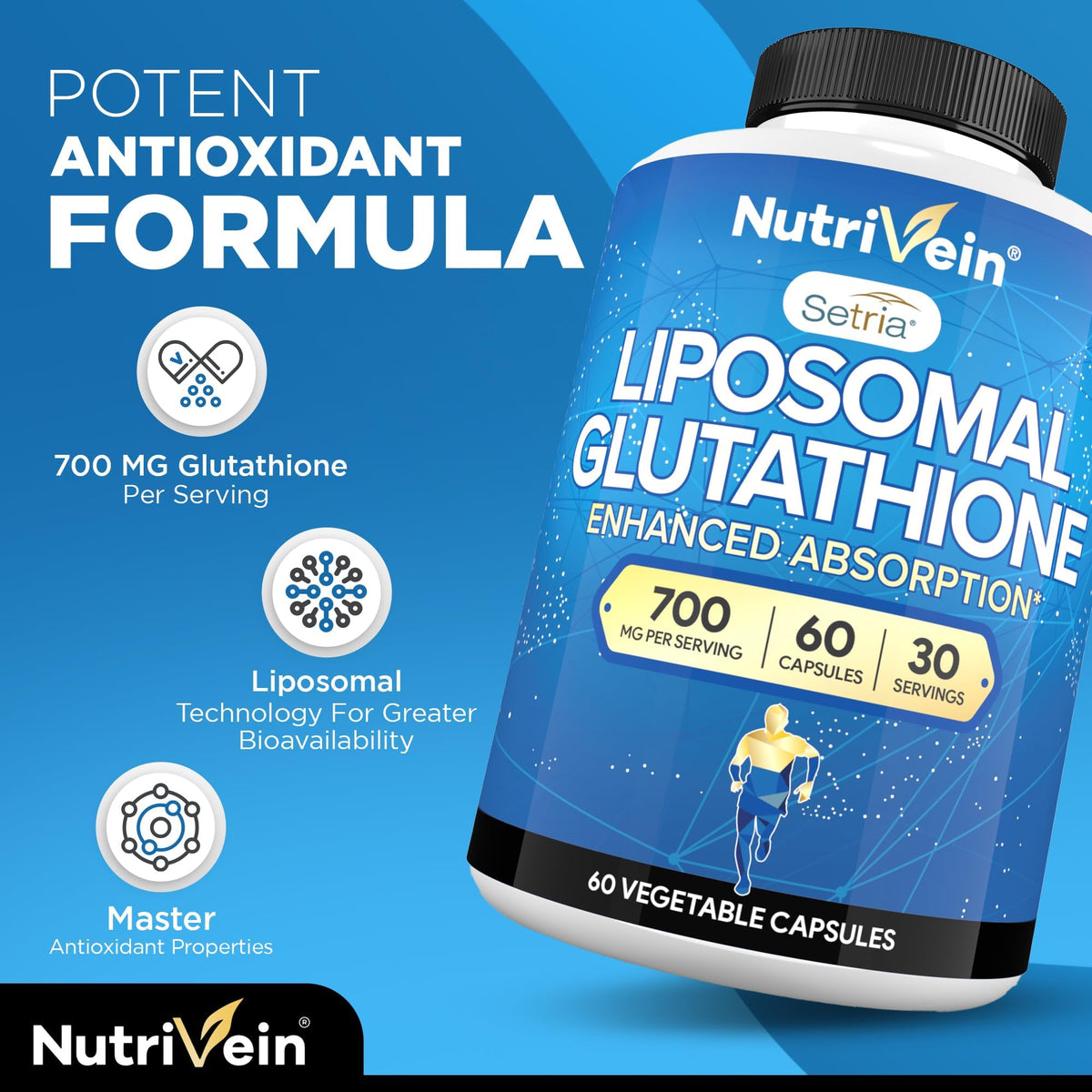 Nutrivein Liposomal Glutathione 700 mg avec étiquette visible