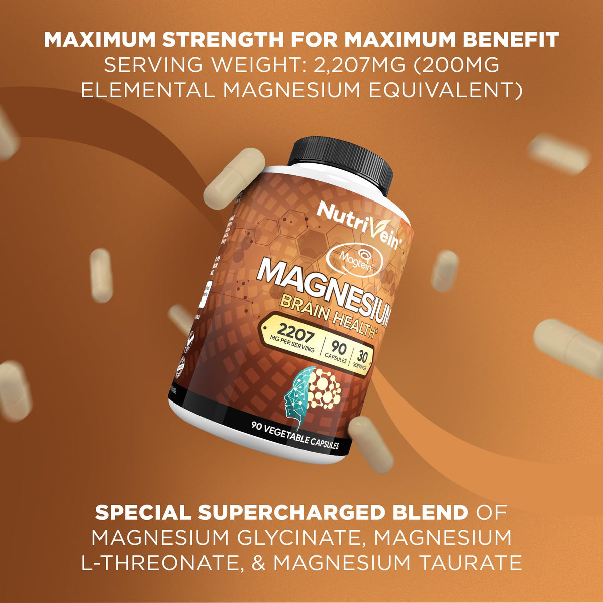 Nutrivein Magnésium L-Thréonate 2207 mg avec étiquette visible