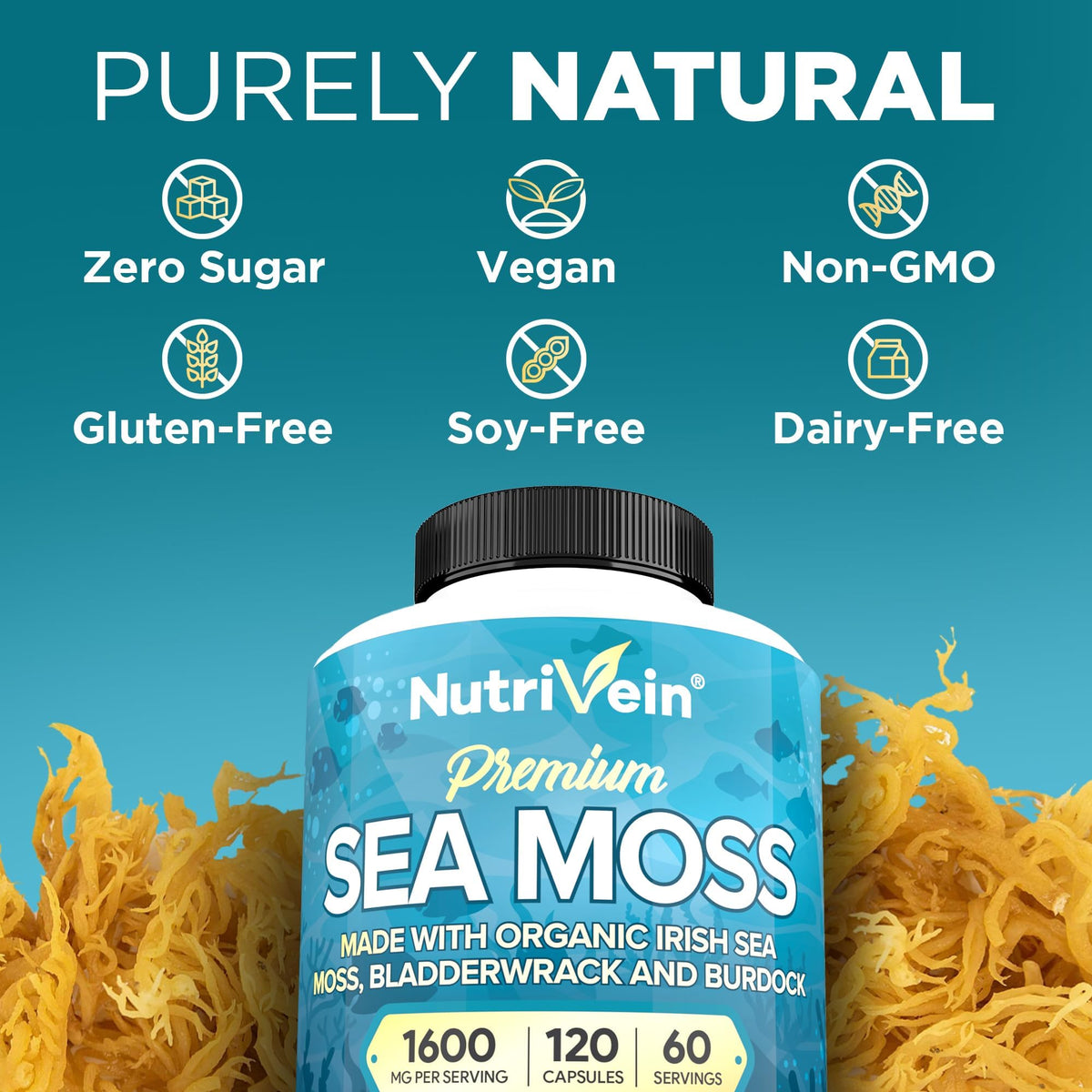 Nutrivein Mousse de Mer 1600 mg capsules avec une cuillère