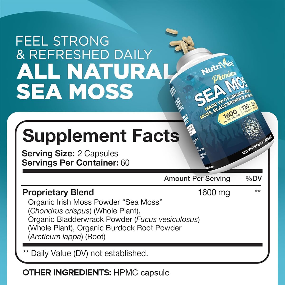 Nutrivein Mousse de Mer 1600 mg capsules ouvertes