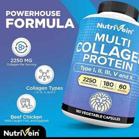 Nutrivein Multi Collagen Peptides 2250 mg 180 Capsules - présentation des capsules