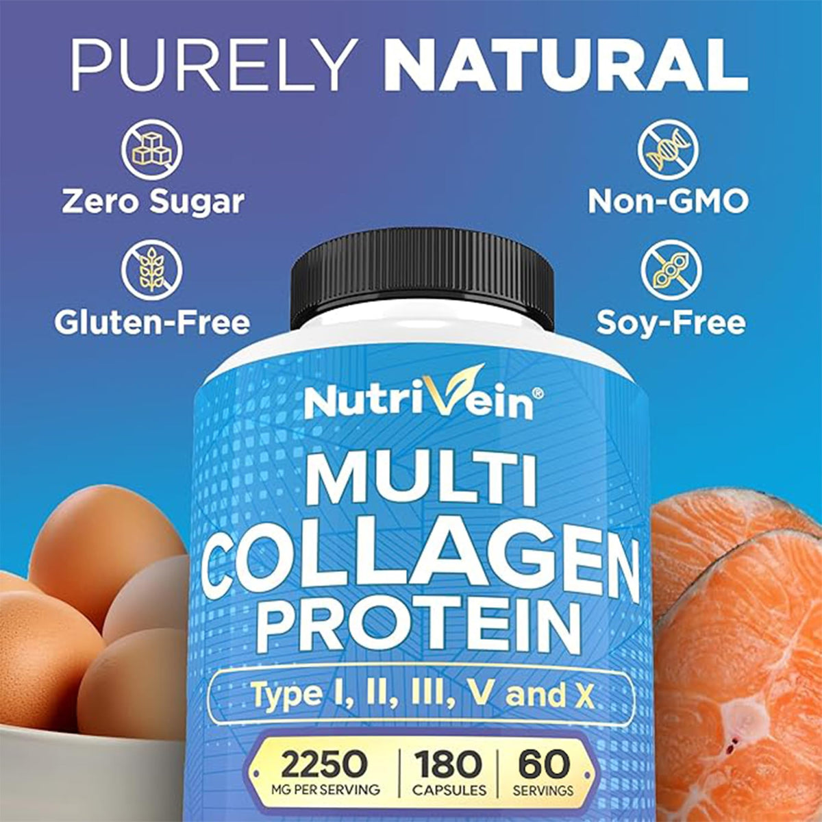 Nutrivein Multi Collagen Peptides 2250 mg 180 Capsules - taille des capsules