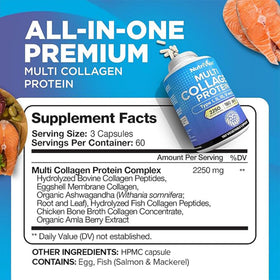 Nutrivein Multi Collagen Peptides 2250 mg 180 Capsules - vue de dos