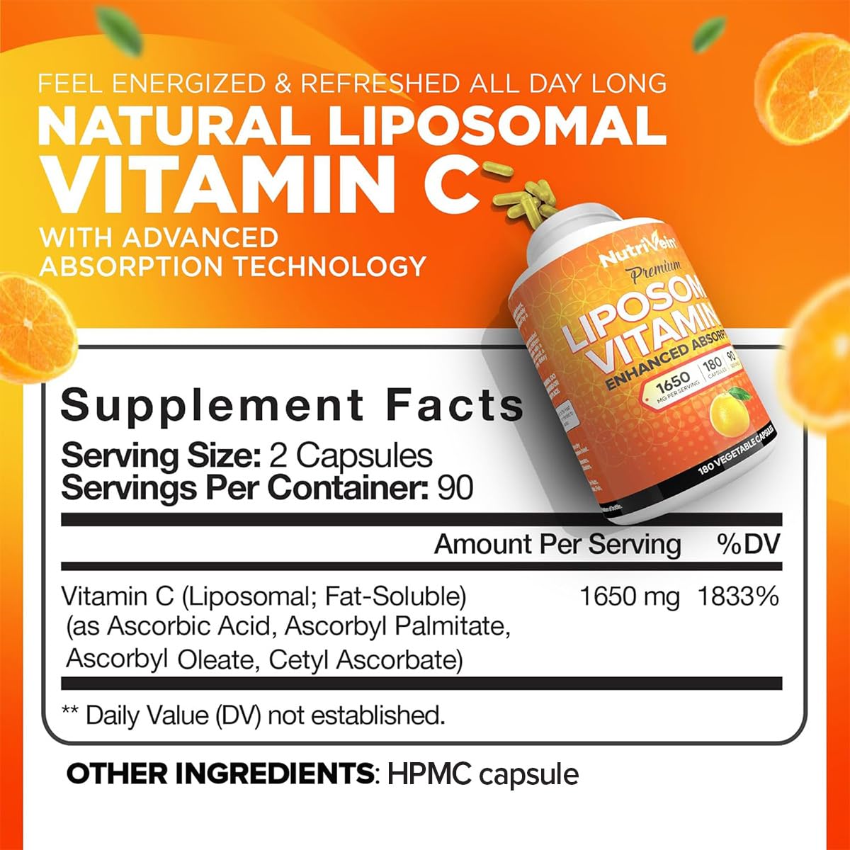 Nutrivein Vitamine C Liposomale 1650 mg - capsules à l'intérieur du flacon