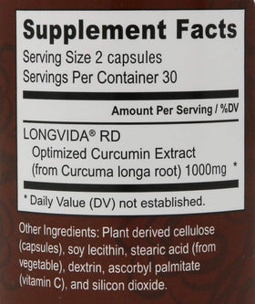 Nutrivene Curcumin Longvida™ 500 mg 60 Capsules - dos de l'emballage