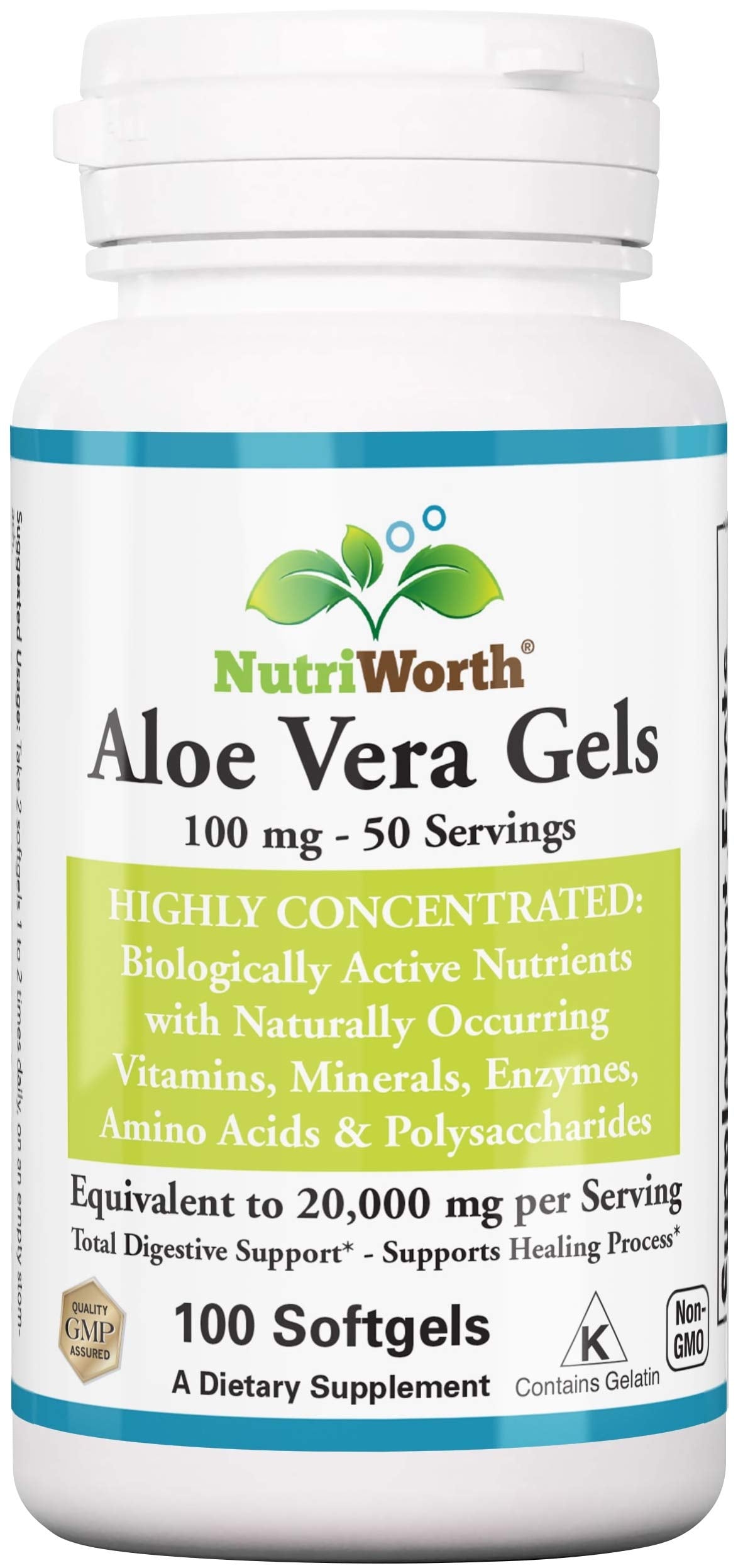 NutriWorth Aloe Vera 100 capsules bio, vue de face