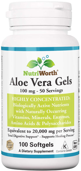 NutriWorth Aloe Vera 100 capsules bio, vue de face