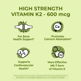 NutriZing vitamine K2 MK7 600mcg avec étiquette détaillée
