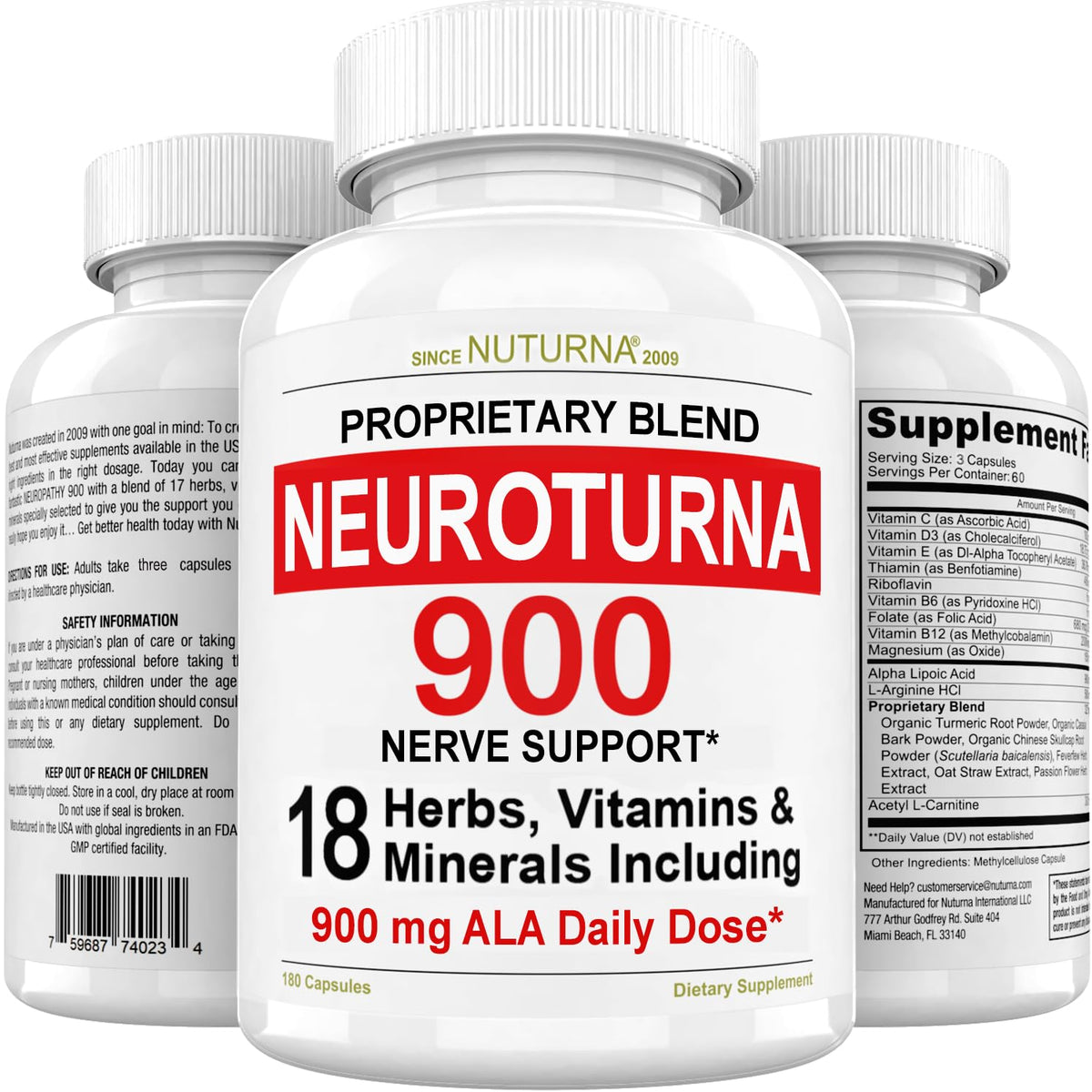 Nuturna Acide Alpha-Lipoïque 900 mg 180 Capsules vue avant