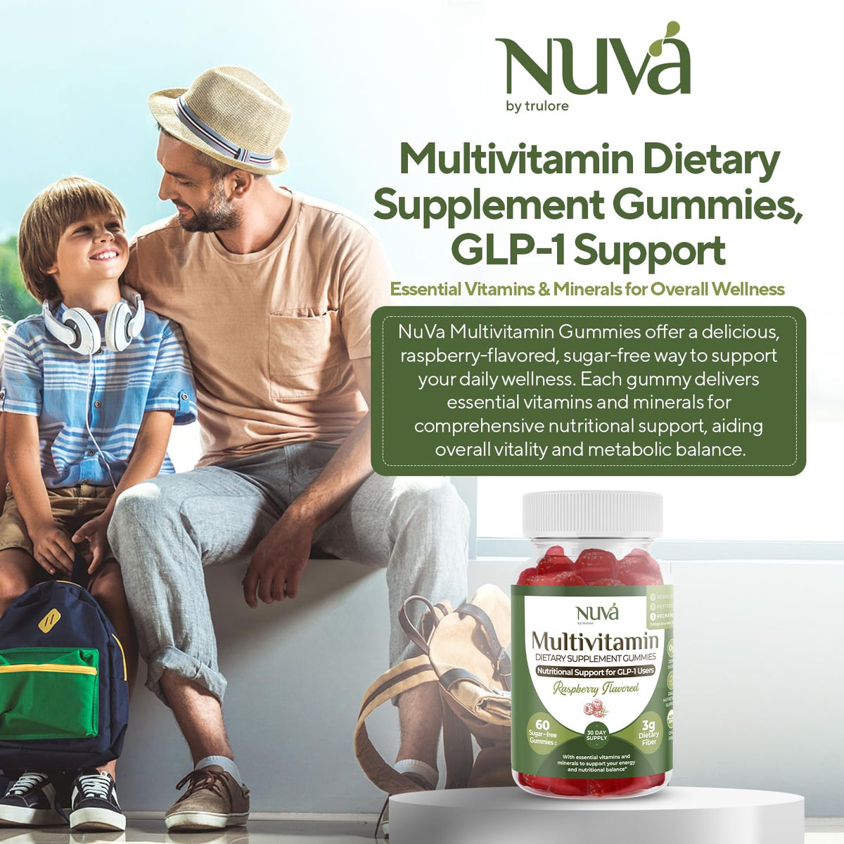 NuVa Gummies Multivitamines Adultes 60 Comprimés Framboise, emballage