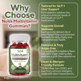 NuVa Gummies Multivitamines Adultes 60 Comprimés Framboise, gros plan sur les gummies