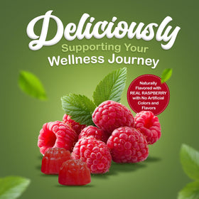 NuVa Gummies Multivitamines Adultes 60 Comprimés Framboise, présentation sur une table