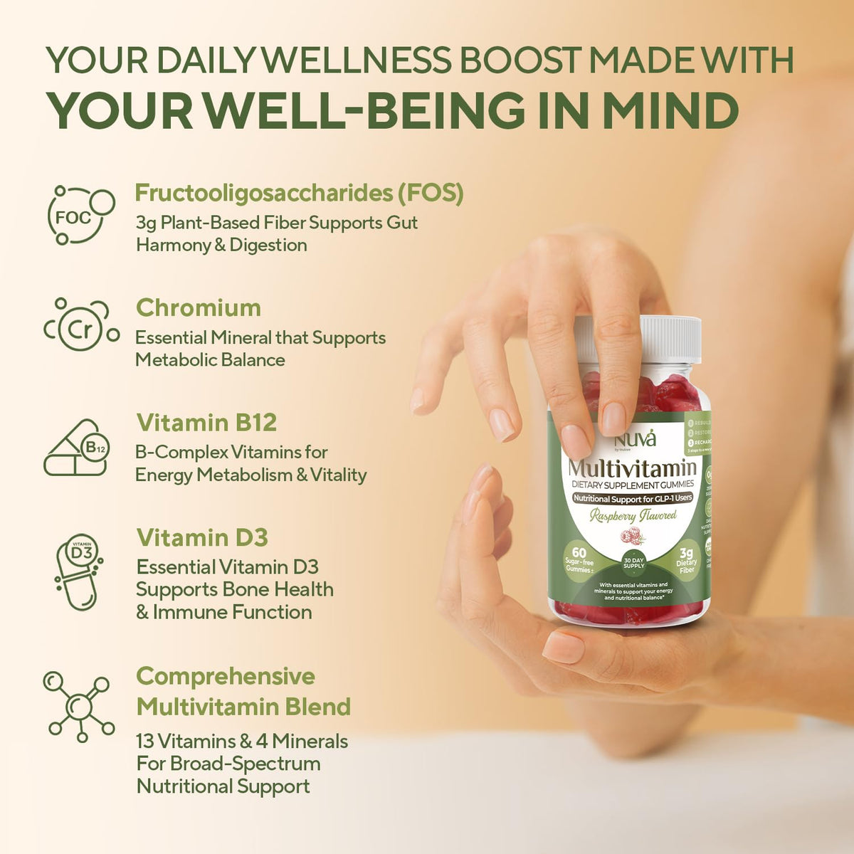 NuVa Gummies Multivitamines Adultes 60 Comprimés Framboise, vue arrière