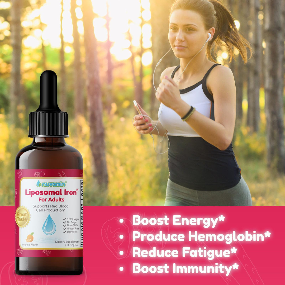 Nuvamin Fer Liposomal 60 portions sur fond blanc