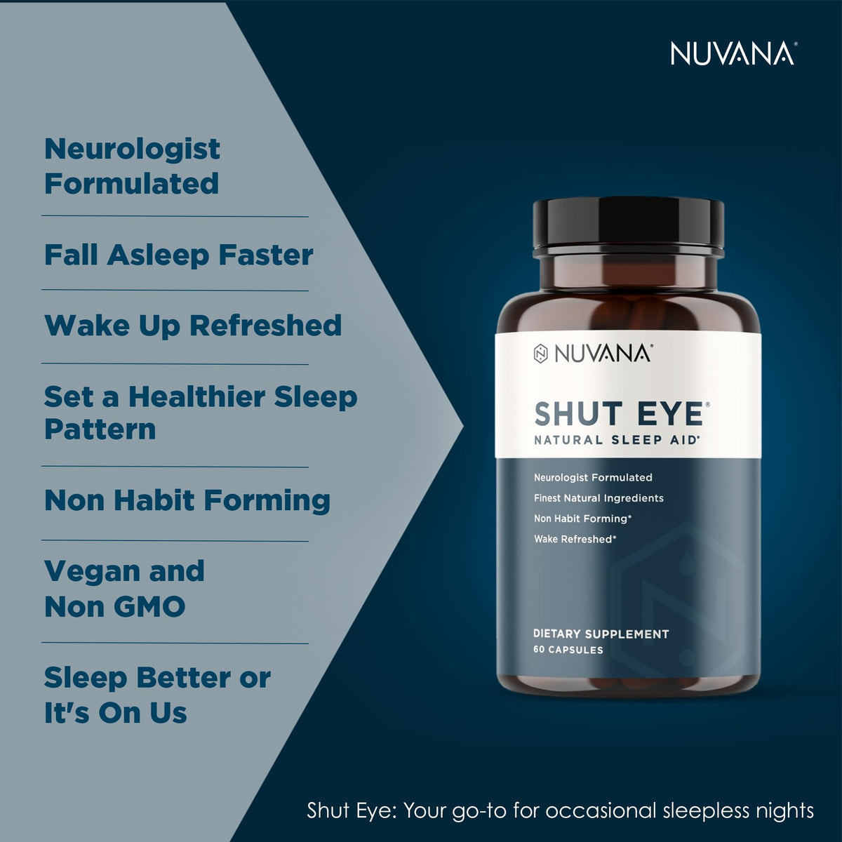 Nuvana Shut Eye capsules avec verre d'eau