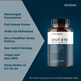 Nuvana Shut Eye capsules avec verre d'eau