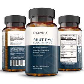 Nuvana Shut Eye capsules sur une surface blanche