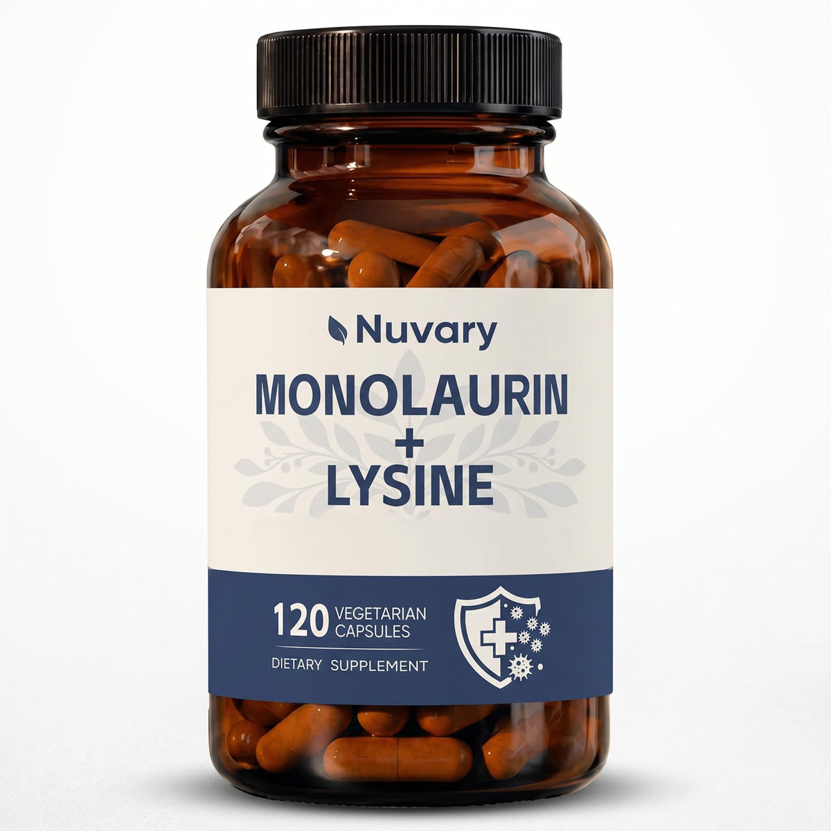 Nuvary complément alimentaire monolaurine et lysine 120 capsules, vue de face
